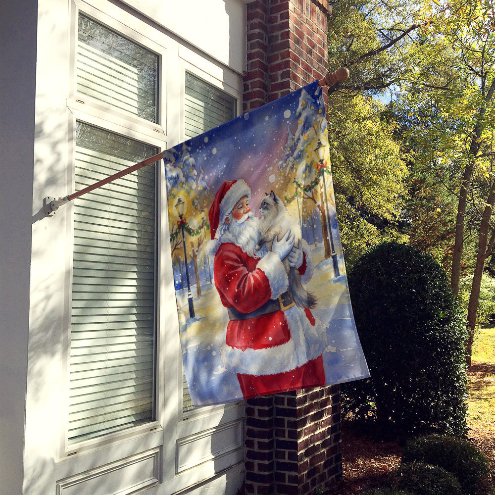 Ragdoll Blue Point Cat with Santa Claus House Flag 28x40 Porch Sleeve Pole Decorative Outside Yard Banner Artwork Wall Hanging, Polyester