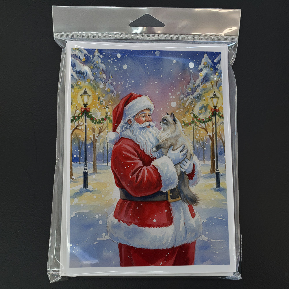 Ragdoll Blue Point Cat with Santa Claus Greeting Cards Pack of 8 Blank Cards with Envelopes Whimsical A7 Size 5x7