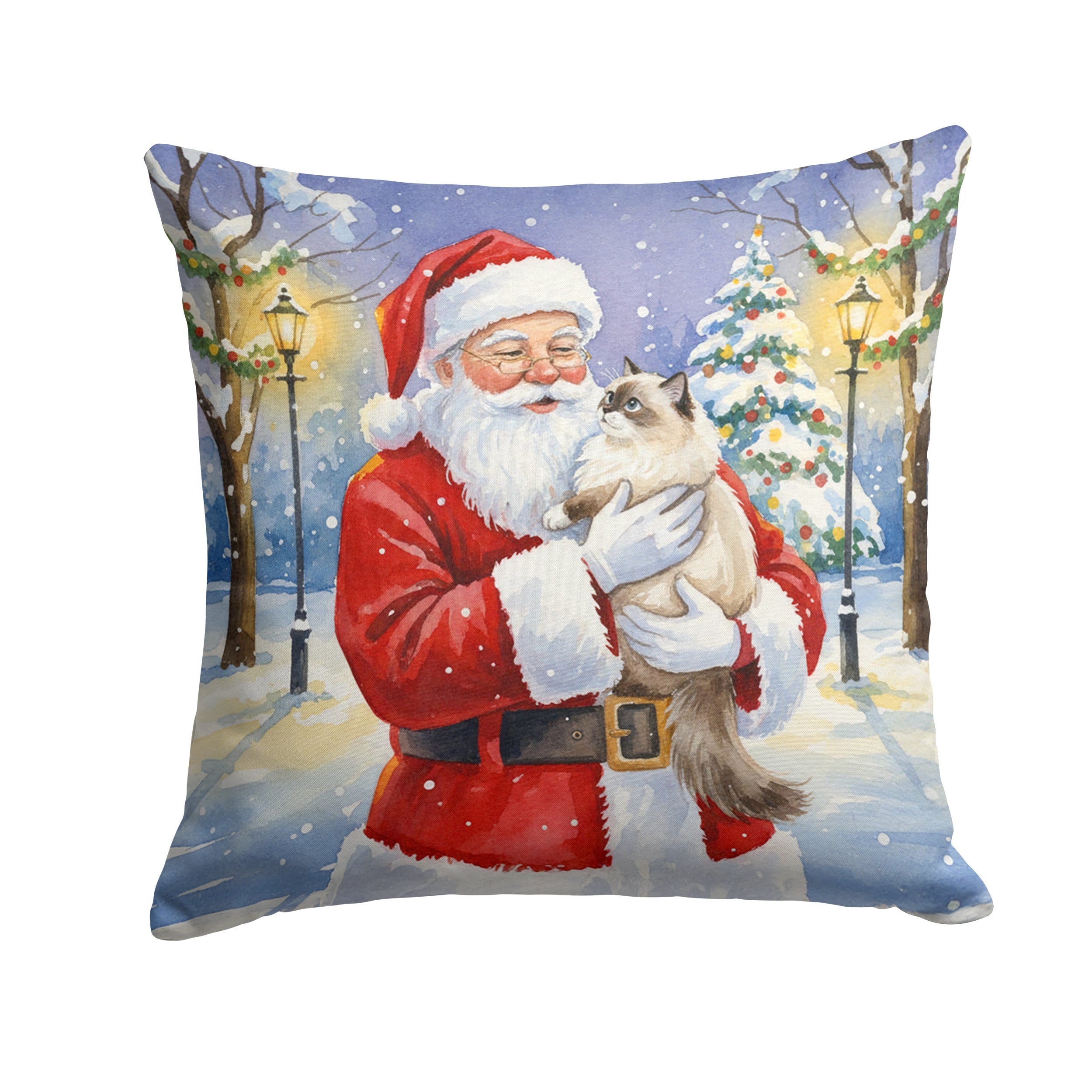 Ragdoll Cat with Santa Claus Decorative Throw Pillow 18x18 Indoor Outdoor Accent Cushion, Fabric Cover with Insert for Sofa, Bed, Porch & Living Room