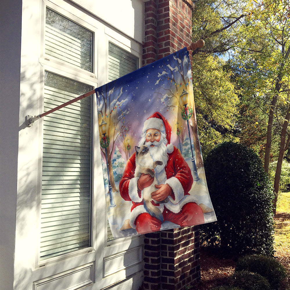 Ragdoll Seal Point with Santa Claus House Flag 28x40 Porch Sleeve Pole Decorative Outside Yard Banner Artwork Wall Hanging, Polyester