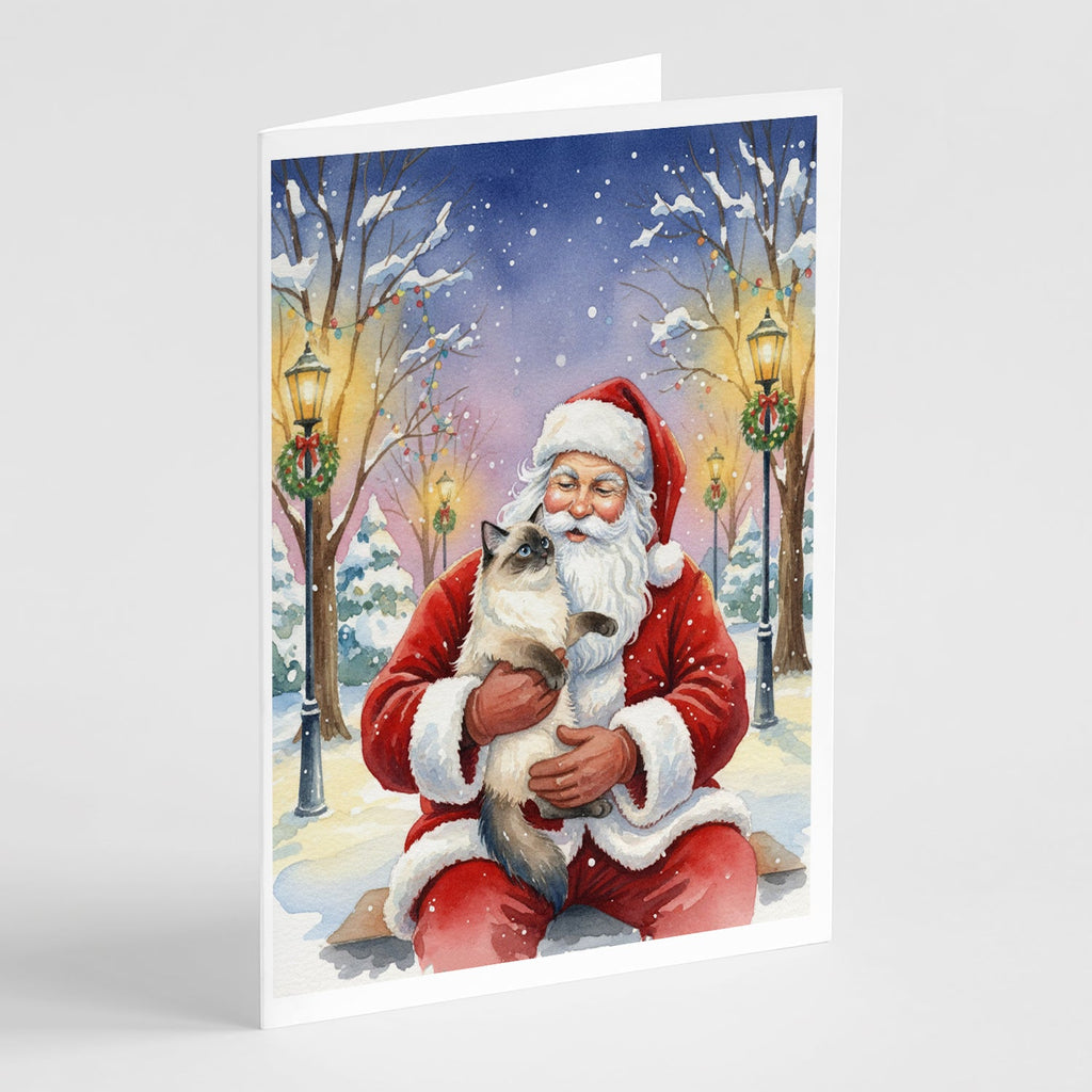Ragdoll Seal Point with Santa Claus Greeting Cards Pack of 8 Blank Cards with Envelopes Whimsical A7 Size 5x7