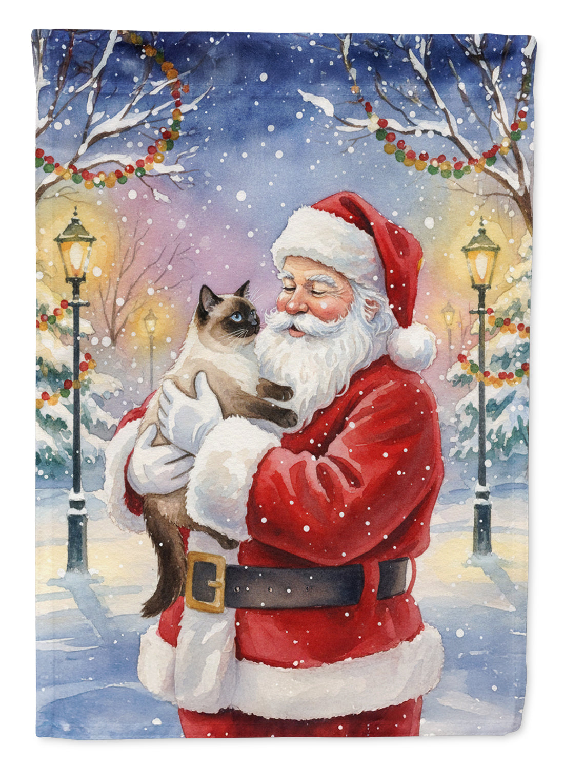 Seal Point Cat with Santa Claus Garden Flag Mailbox Decorative Yard Banner Outside Patio Artwork for Flower Beds, Garden Size, Multicolor