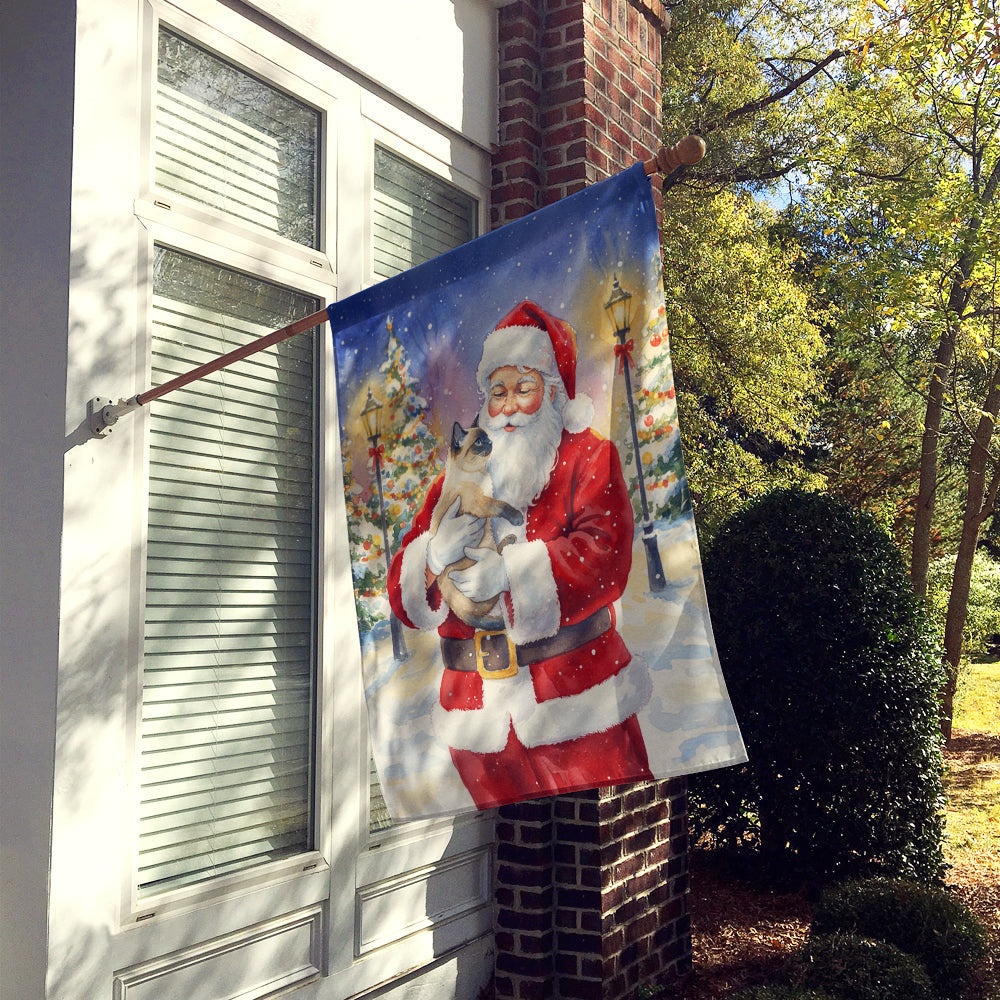 Siamese Cat with Santa Claus House Flag 28x40 Porch Sleeve Pole Decorative Outside Yard Banner Artwork Wall Hanging, Polyester
