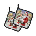 Siamese Cat with Santa Claus Pot Holder Set of 2 Heat Resistant Quilted Hot Pads 7.5 x 7.5 Inch, Insulated Kitchen Trivets for Cooking & Baking