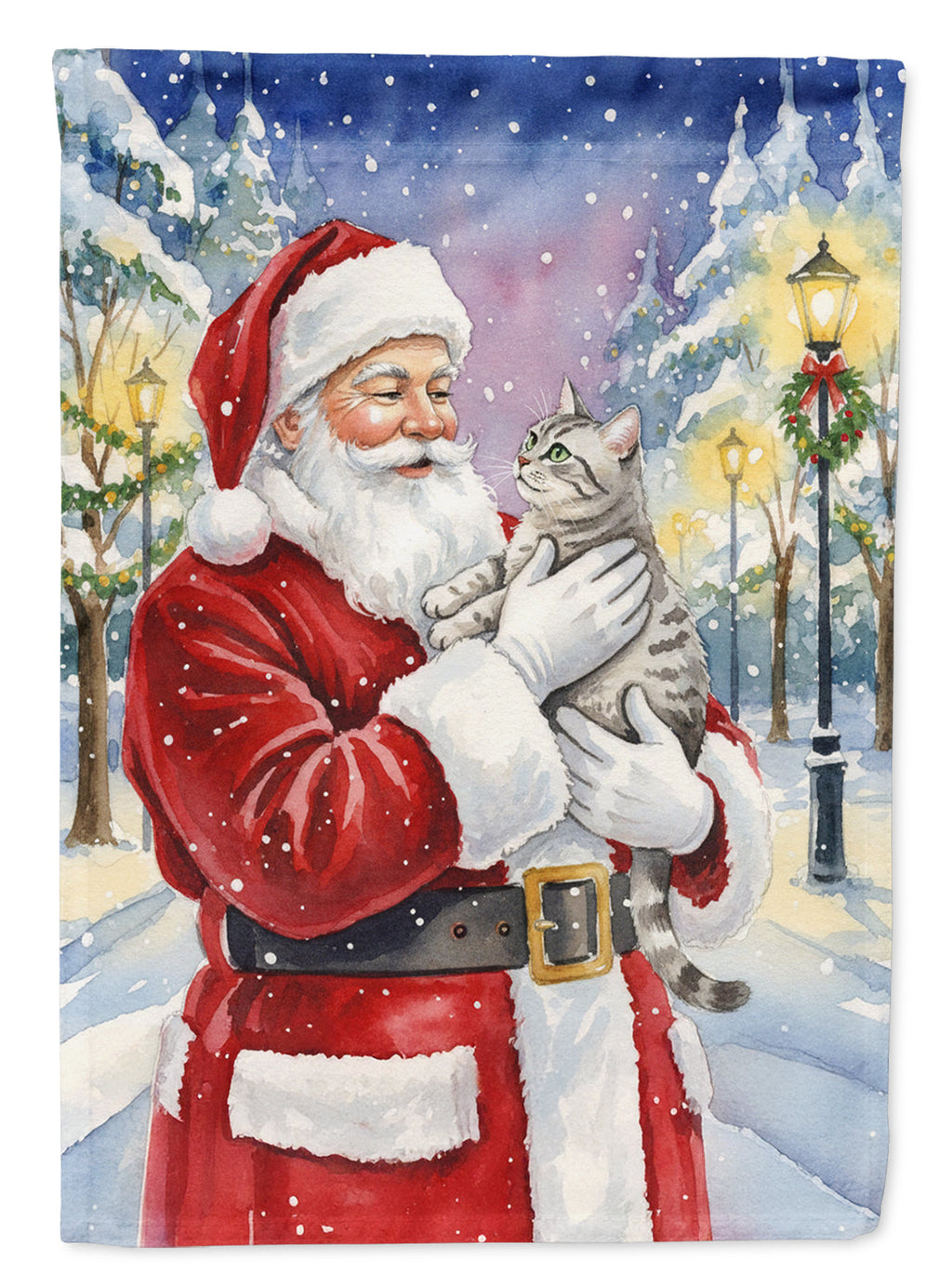 Silver Classic Tabby Cat with Santa Claus Garden Flag Mailbox Decorative Yard Banner Outside Patio Artwork for Flower Beds, Garden Size, Multicolor