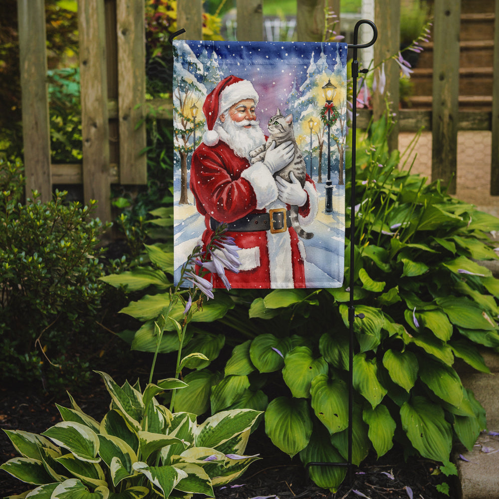 Silver Classic Tabby Cat with Santa Claus Garden Flag Mailbox Decorative Yard Banner Outside Patio Artwork for Flower Beds, Garden Size, Multicolor