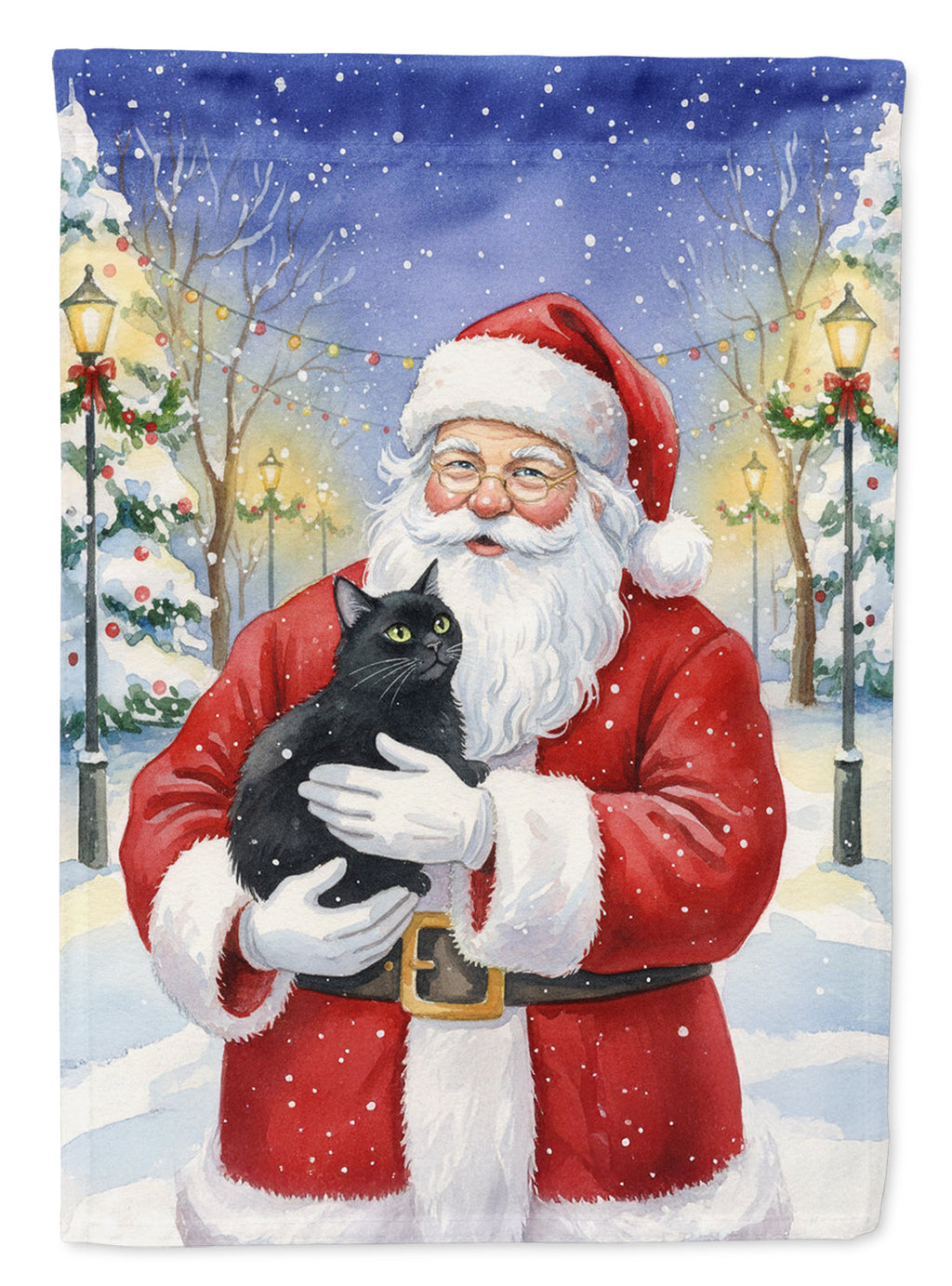 Black Cat with Santa Claus Garden Flag Mailbox Decorative Yard Banner Outside Patio Artwork for Flower Beds, Garden Size, Multicolor