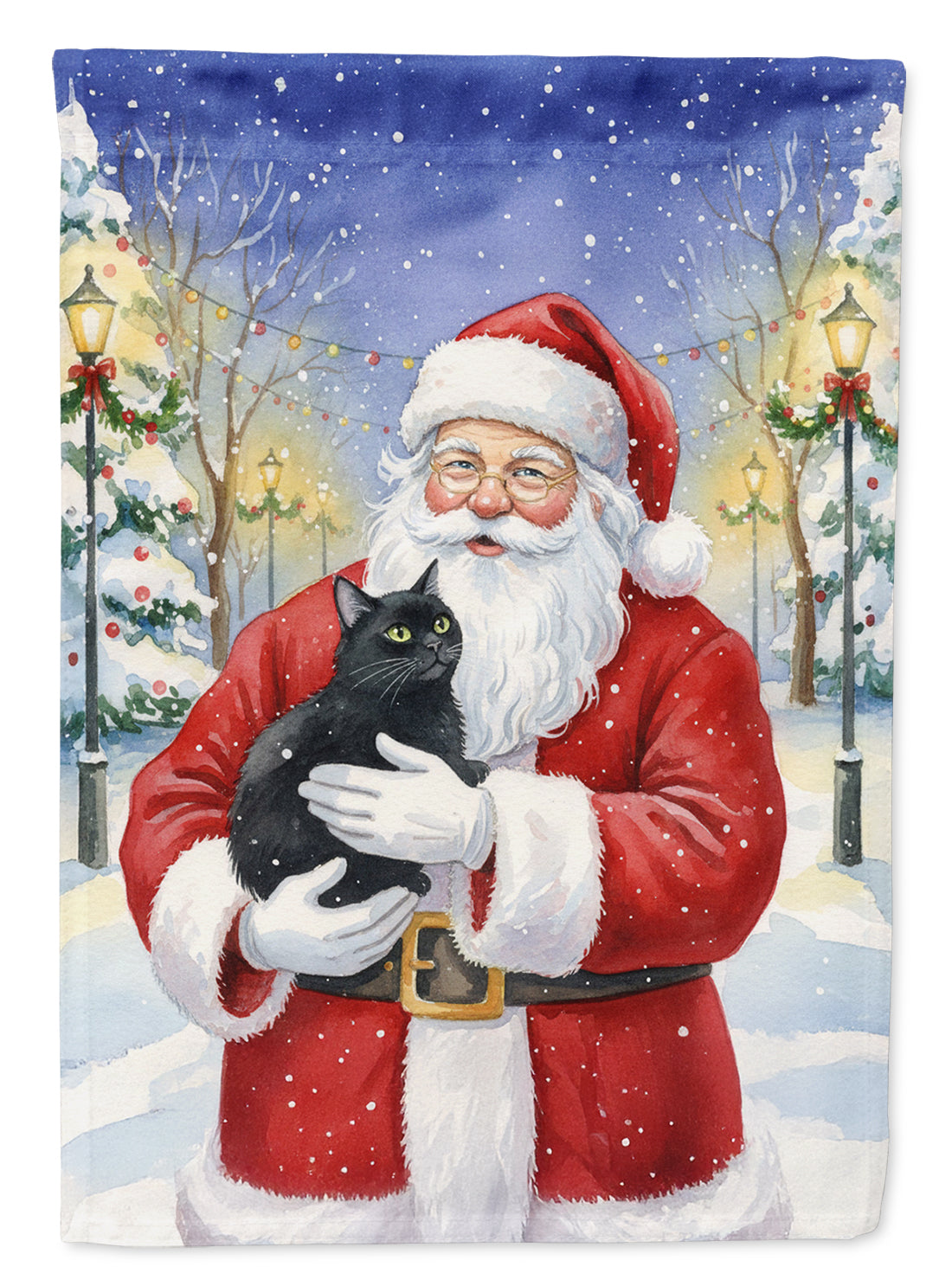 Black Cat with Santa Claus Garden Flag Mailbox Decorative Yard Banner Outside Patio Artwork for Flower Beds, Garden Size, Multicolor