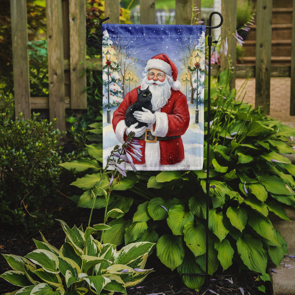 Black Cat with Santa Claus Garden Flag Mailbox Decorative Yard Banner Outside Patio Artwork for Flower Beds, Garden Size, Multicolor