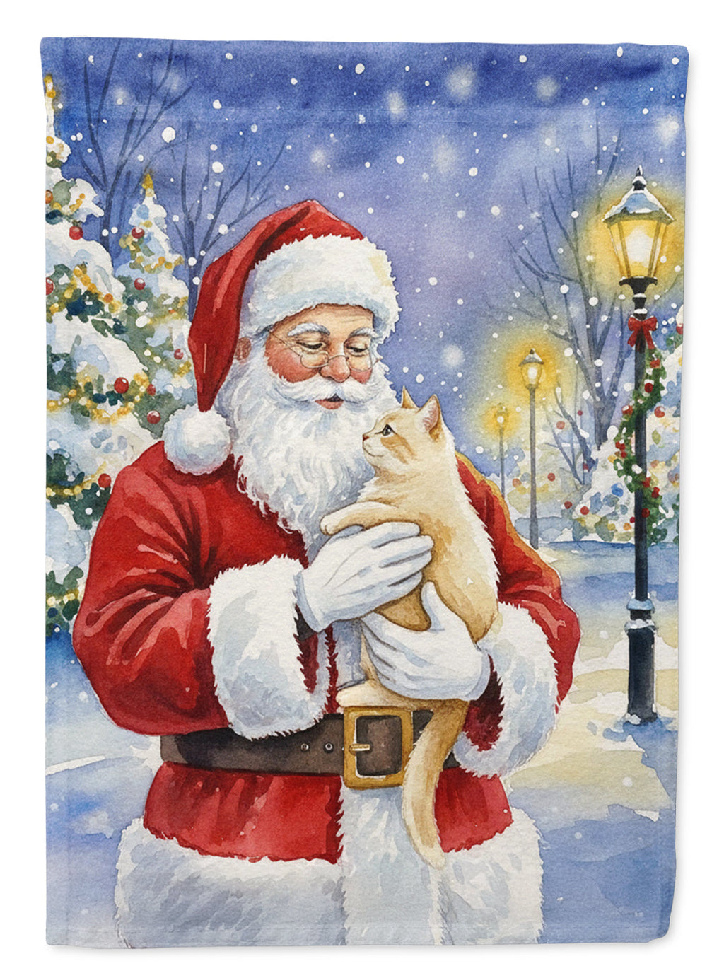 Cream Cat with Santa Claus Garden Flag Mailbox Decorative Yard Banner Outside Patio Artwork for Flower Beds, Garden Size, Multicolor