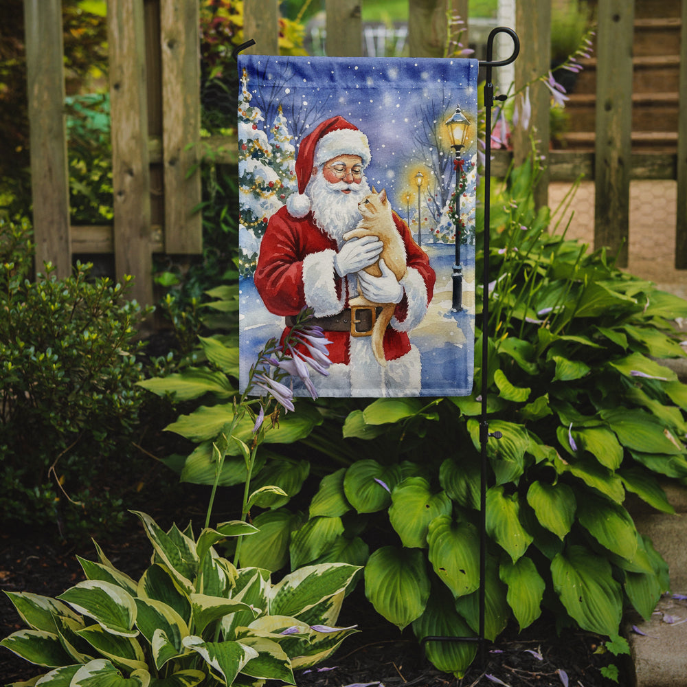 Cream Cat with Santa Claus Garden Flag Mailbox Decorative Yard Banner Outside Patio Artwork for Flower Beds, Garden Size, Multicolor