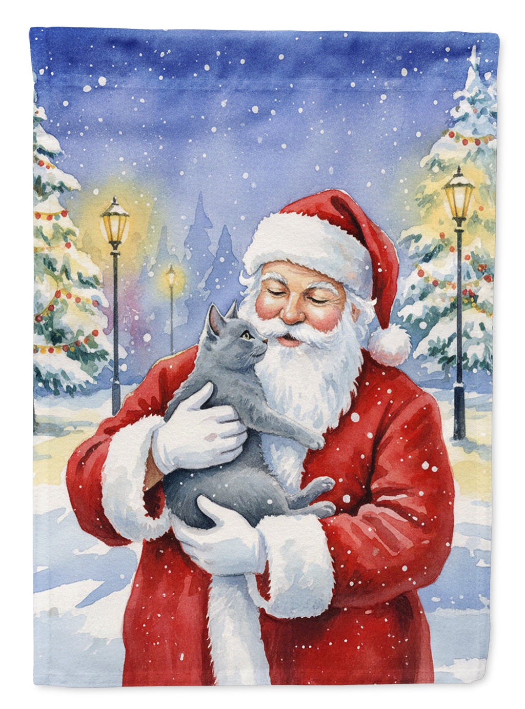 Gray Cat with Santa Claus Garden Flag Mailbox Decorative Yard Banner Outside Patio Artwork for Flower Beds, Garden Size, Multicolor