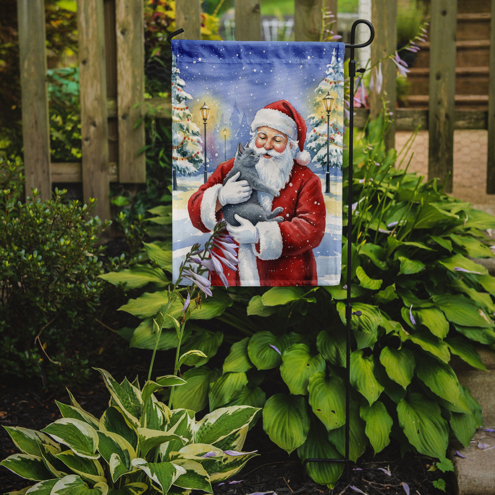Gray Cat with Santa Claus Garden Flag Mailbox Decorative Yard Banner Outside Patio Artwork for Flower Beds, Garden Size, Multicolor