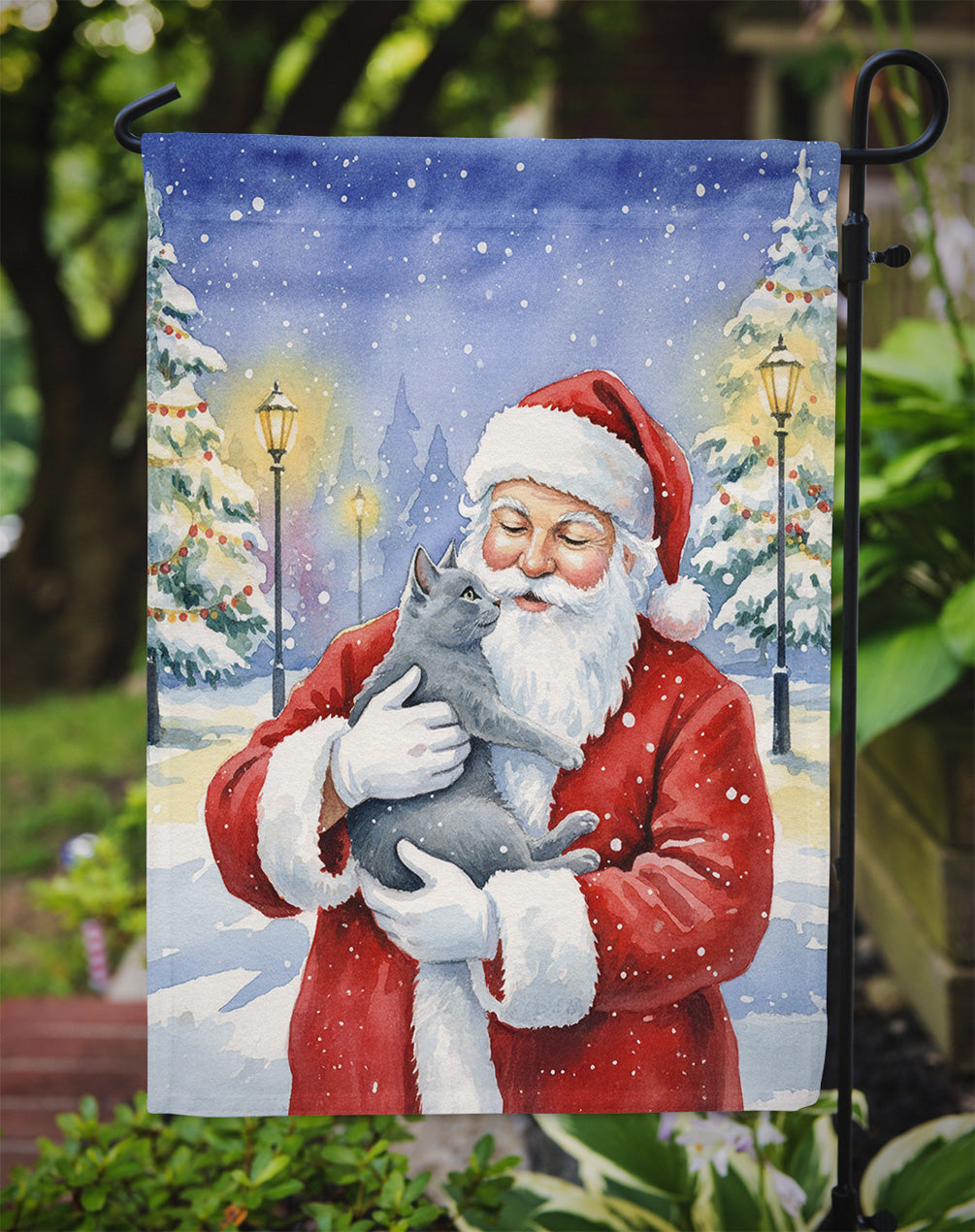 Gray Cat with Santa Claus Garden Flag Mailbox Decorative Yard Banner Outside Patio Artwork for Flower Beds, Garden Size, Multicolor