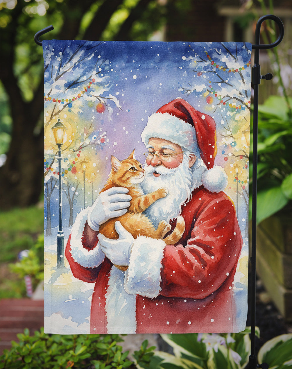 Red Ginger Cat with Santa Claus Garden Flag Mailbox Decorative Yard Banner Outside Patio Artwork for Flower Beds, Garden Size, Multicolor