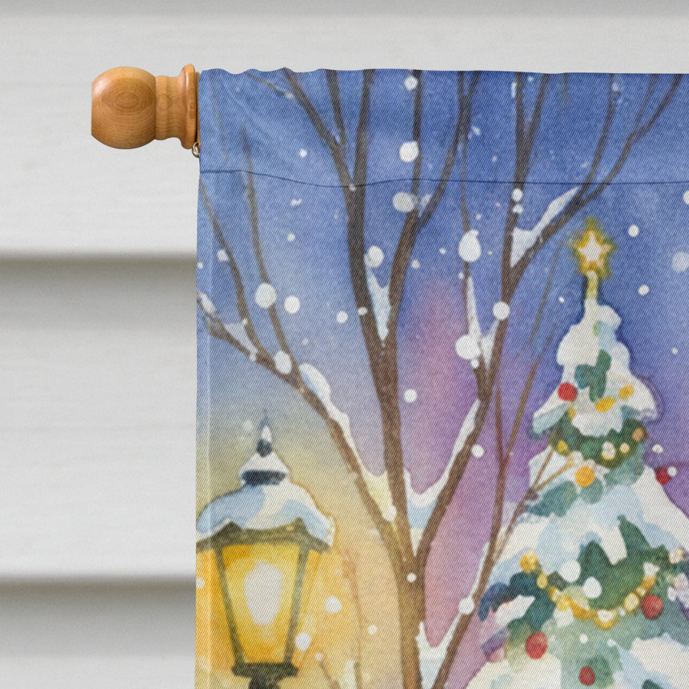 White Cat with Santa Claus House Flag 28x40 Porch Sleeve Pole Decorative Outside Yard Banner Artwork Wall Hanging, Polyester