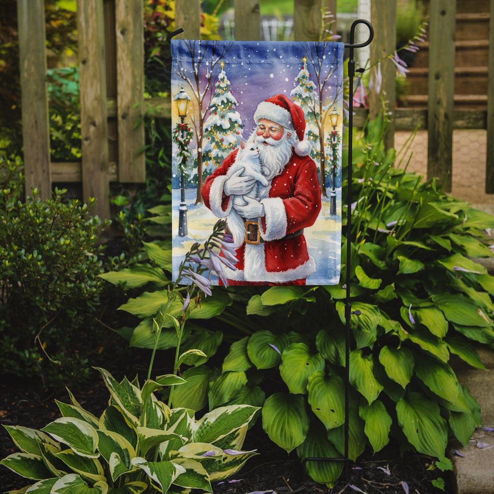 White Cat with Santa Claus Garden Flag Mailbox Decorative Yard Banner Outside Patio Artwork for Flower Beds, Garden Size, Multicolor