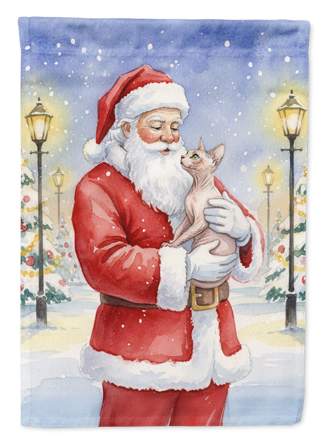 Sphynx Cat with Santa Claus Garden Flag Mailbox Decorative Yard Banner Outside Patio Artwork for Flower Beds, Garden Size, Multicolor