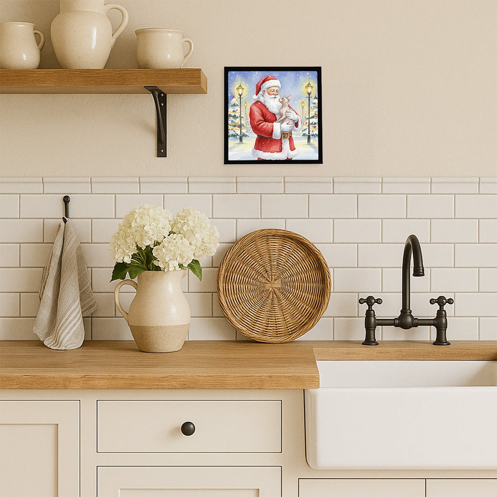 Sphynx Cat with Santa Claus Framed Metal Print Bathroom, Kitchen, Office, Home Decor Wall Art Ready to Hang, Square, 8X8