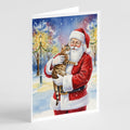 Spotted Tabby Brown Cat with Santa Claus Greeting Cards Pack of 8 Blank Cards with Envelopes Whimsical A7 Size 5x7