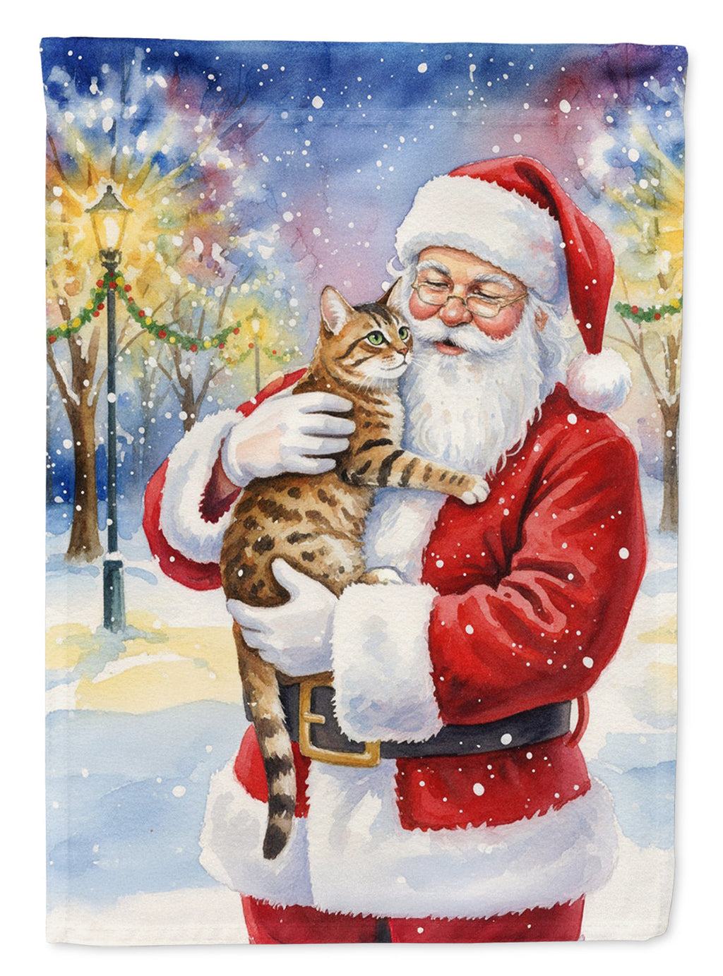 Spotted Tabby Brown Cat with Santa Claus Garden Flag Mailbox Decorative Yard Banner Outside Patio Artwork for Flower Beds, Garden Size, Multicolor