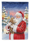 Ticked Tabby Brown Cat with Santa Claus House Flag 28x40 Porch Sleeve Pole Decorative Outside Yard Banner Artwork Wall Hanging, Polyester