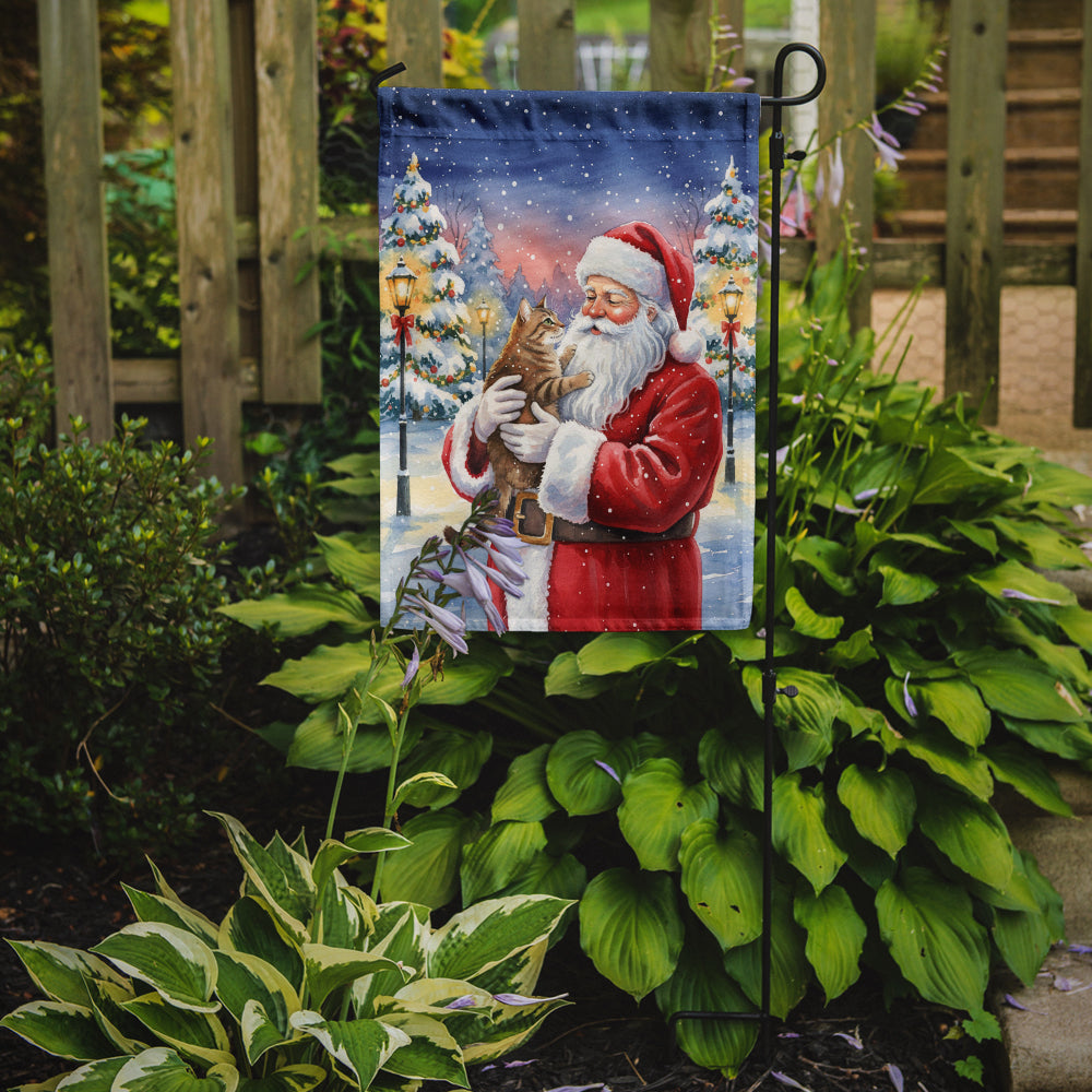 Ticked Tabby Brown Cat with Santa Claus Garden Flag Mailbox Decorative Yard Banner Outside Patio Artwork for Flower Beds, Garden Size, Multicolor