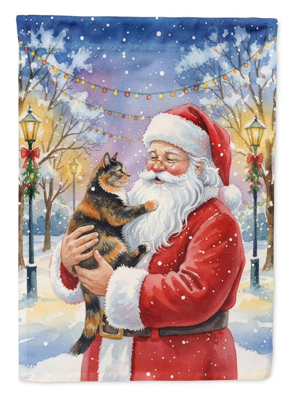 Tortoiseshell Cat with Santa Claus Garden Flag Mailbox Decorative Yard Banner Outside Patio Artwork for Flower Beds, Garden Size, Multicolor