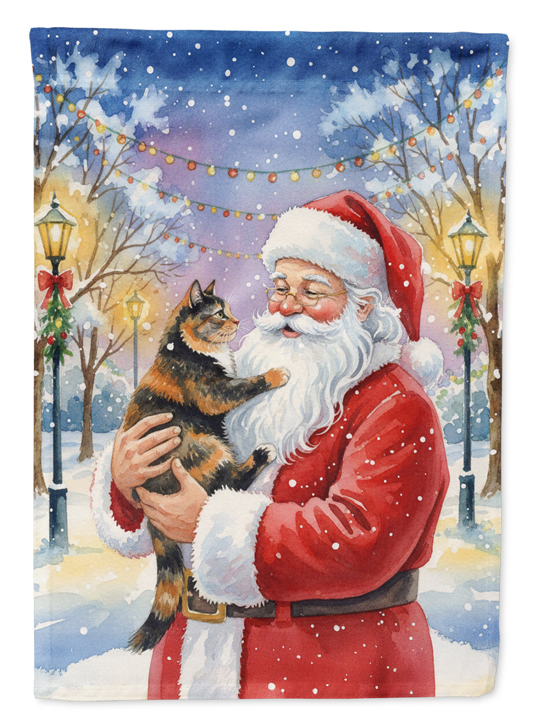 Tortoiseshell Cat with Santa Claus Garden Flag Mailbox Decorative Yard Banner Outside Patio Artwork for Flower Beds, Garden Size, Multicolor