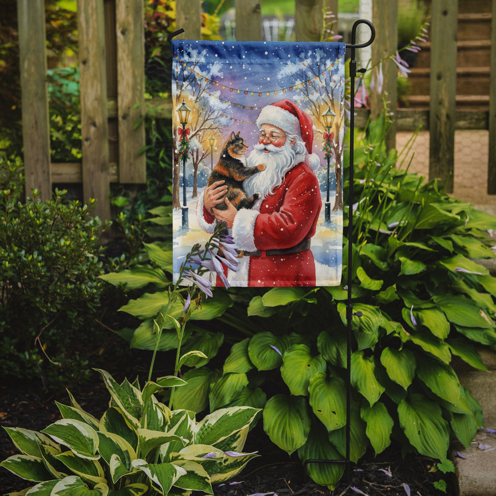 Tortoiseshell Cat with Santa Claus Garden Flag Mailbox Decorative Yard Banner Outside Patio Artwork for Flower Beds, Garden Size, Multicolor