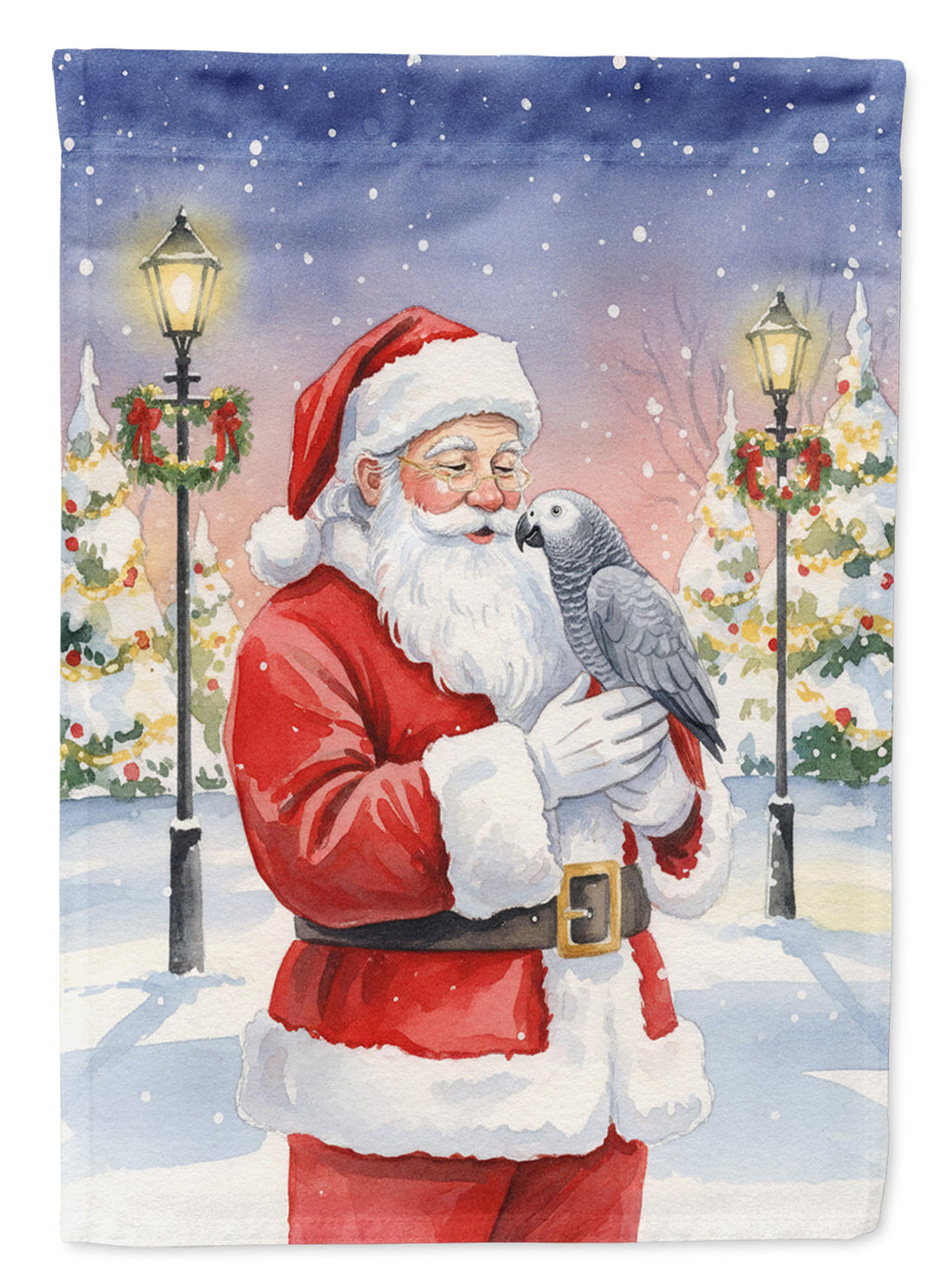 African Grey Parrot with Santa Claus Garden Flag Mailbox Decorative Yard Banner Outside Patio Artwork for Flower Beds, Garden Size, Multicolor