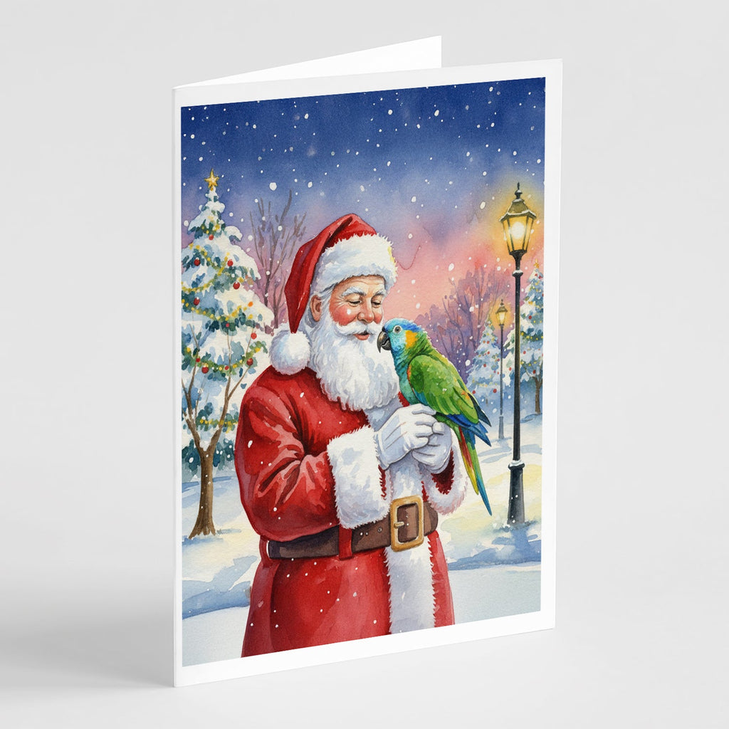 Amazon Parrot with Santa Claus Greeting Cards Pack of 8 Blank Cards with Envelopes Whimsical A7 Size 5x7