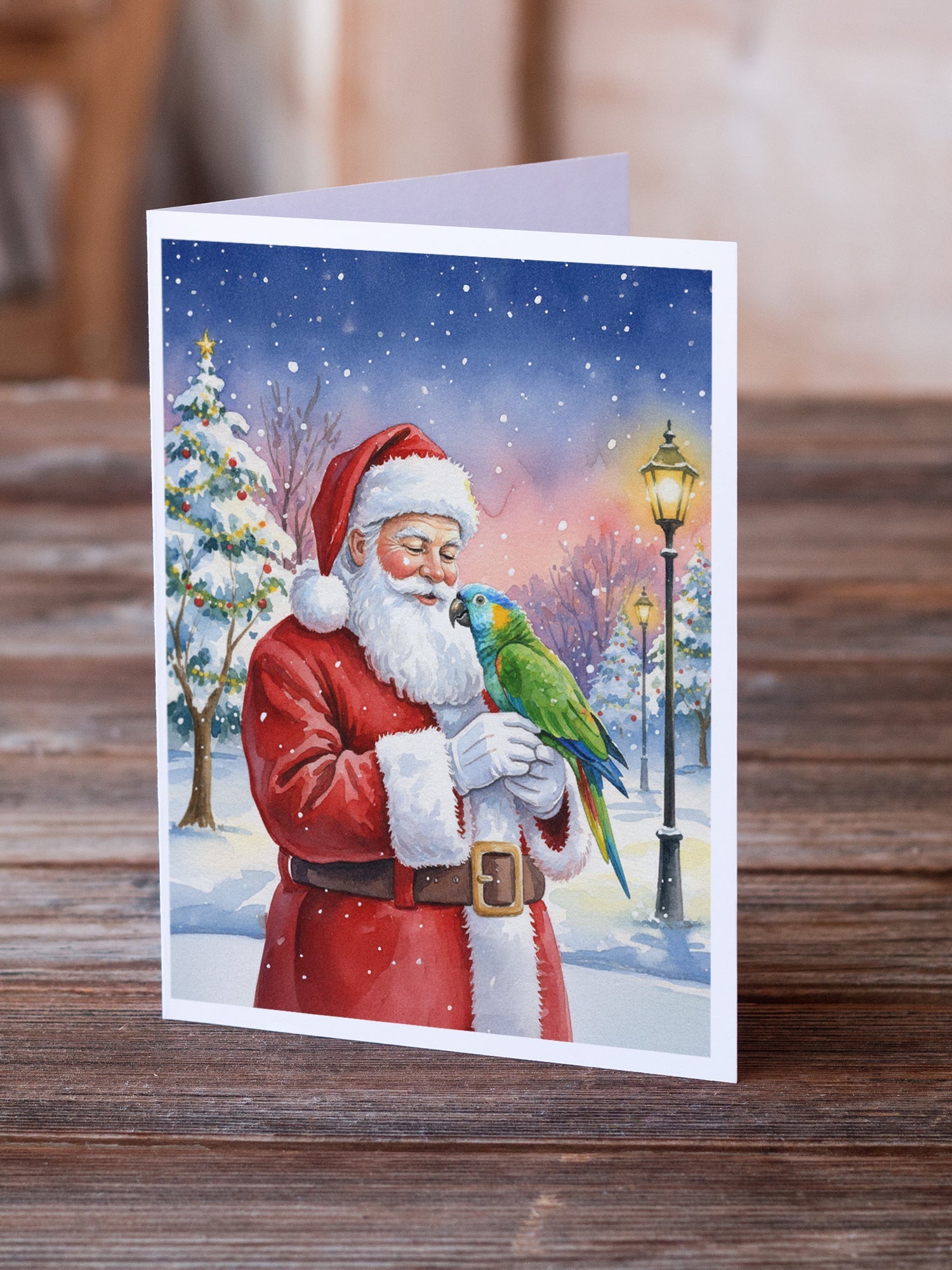 Amazon Parrot with Santa Claus Greeting Cards Pack of 8 Blank Cards with Envelopes Whimsical A7 Size 5x7
