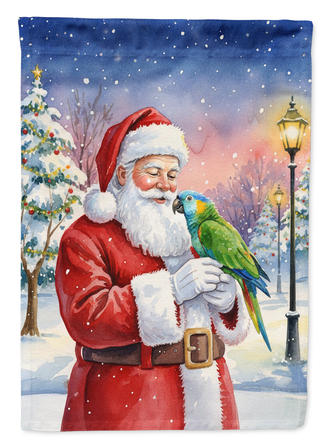 Amazon Parrot with Santa Claus Garden Flag Mailbox Decorative Yard Banner Outside Patio Artwork for Flower Beds, Garden Size, Multicolor