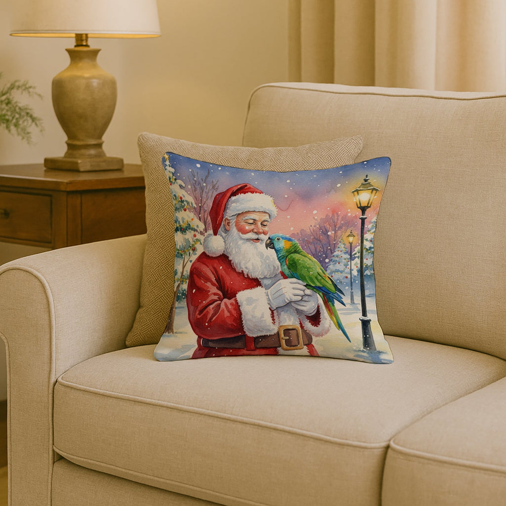 Amazon Parrot with Santa Claus Decorative Throw Pillow 18x18 Indoor Outdoor Accent Cushion, Fabric Cover with Insert for Sofa, Bed, Porch & Living Room