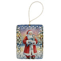 Blue Heron with Santa Claus Porcelain Ornament Christmas Tree Hanging Decorations for Home Christmas Holiday, Rectangle, Gift, Multicolor