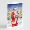 Blue Jay with Santa Claus Greeting Cards Pack of 8 Blank Cards with Envelopes Whimsical A7 Size 5x7