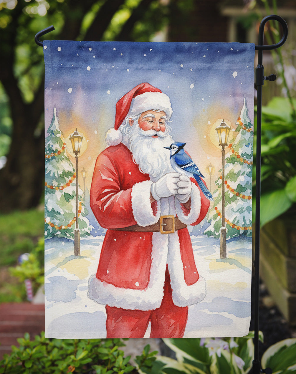 Blue Jay with Santa Claus Garden Flag Mailbox Decorative Yard Banner Outside Patio Artwork for Flower Beds, Garden Size, Multicolor