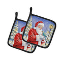 Blue Quaker with Santa Claus Pot Holder Set of 2 Heat Resistant Quilted Hot Pads 7.5 x 7.5 Inch, Insulated Kitchen Trivets for Cooking & Baking