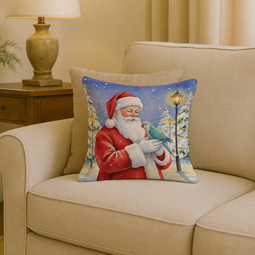 Blue Quaker with Santa Claus Decorative Throw Pillow 18x18 Indoor Outdoor Accent Cushion, Fabric Cover with Insert for Sofa, Bed, Porch & Living Room