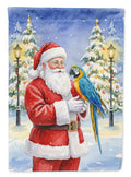 Blue and Gold Macaw Parrot with Santa Claus House Flag 28x40 Porch Sleeve Pole Decorative Outside Yard Banner Artwork Wall Hanging, Polyester