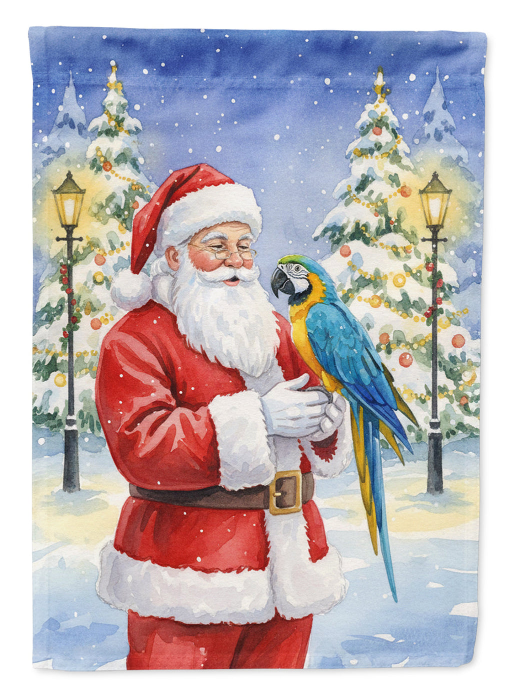 Blue and Gold Macaw Parrot with Santa Claus Garden Flag Mailbox Decorative Yard Banner Outside Patio Artwork for Flower Beds, Garden Size, Multicolor