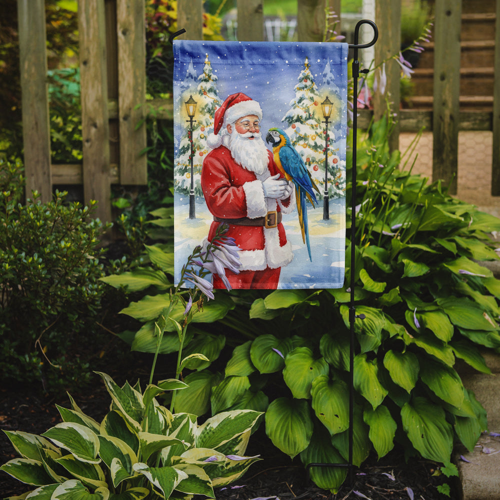 Blue and Gold Macaw Parrot with Santa Claus Garden Flag Mailbox Decorative Yard Banner Outside Patio Artwork for Flower Beds, Garden Size, Multicolor