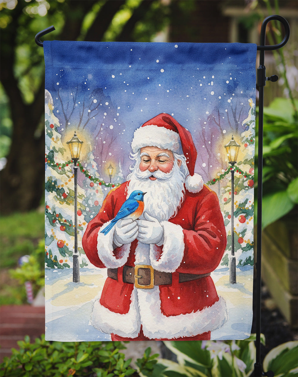 Bluebird with Santa Claus Garden Flag Mailbox Decorative Yard Banner Outside Patio Artwork for Flower Beds, Garden Size, Multicolor