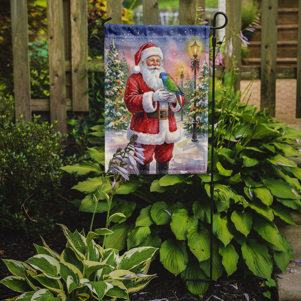 Blue Headed Pionus Parrot with Santa Claus Garden Flag Mailbox Decorative Yard Banner Outside Patio Artwork for Flower Beds, Garden Size, Multicolor