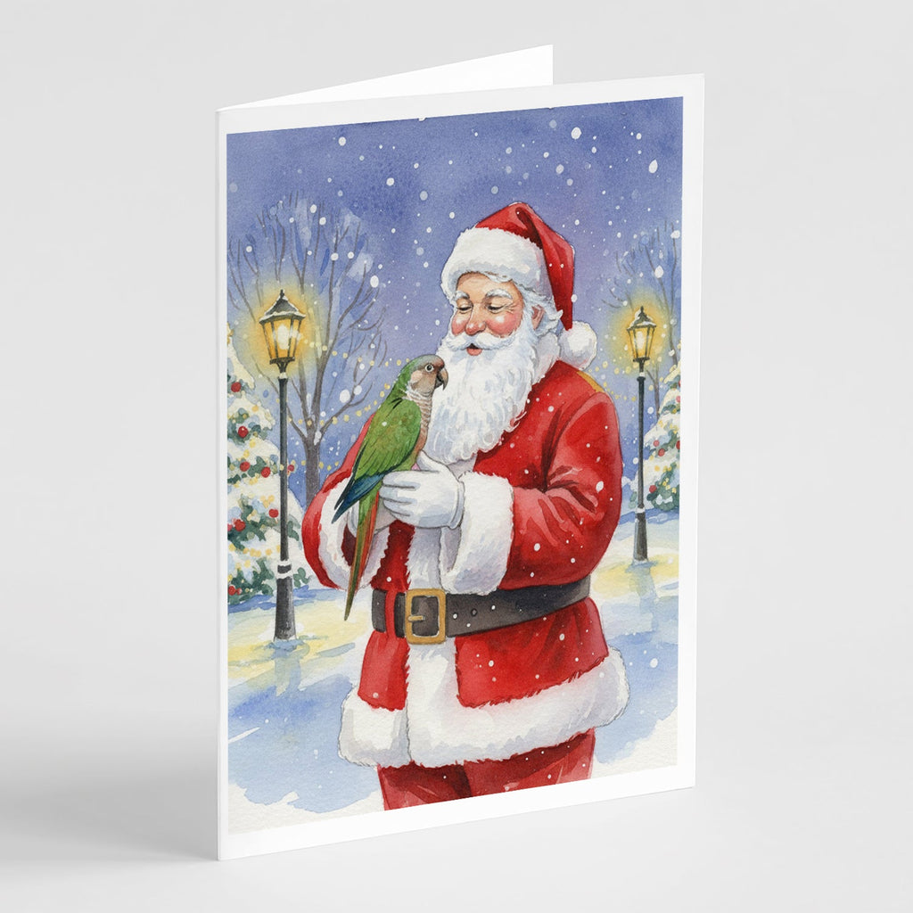 Brown Headed Pionus Parrot with Santa Claus Greeting Cards Pack of 8 Blank Cards with Envelopes Whimsical A7 Size 5x7