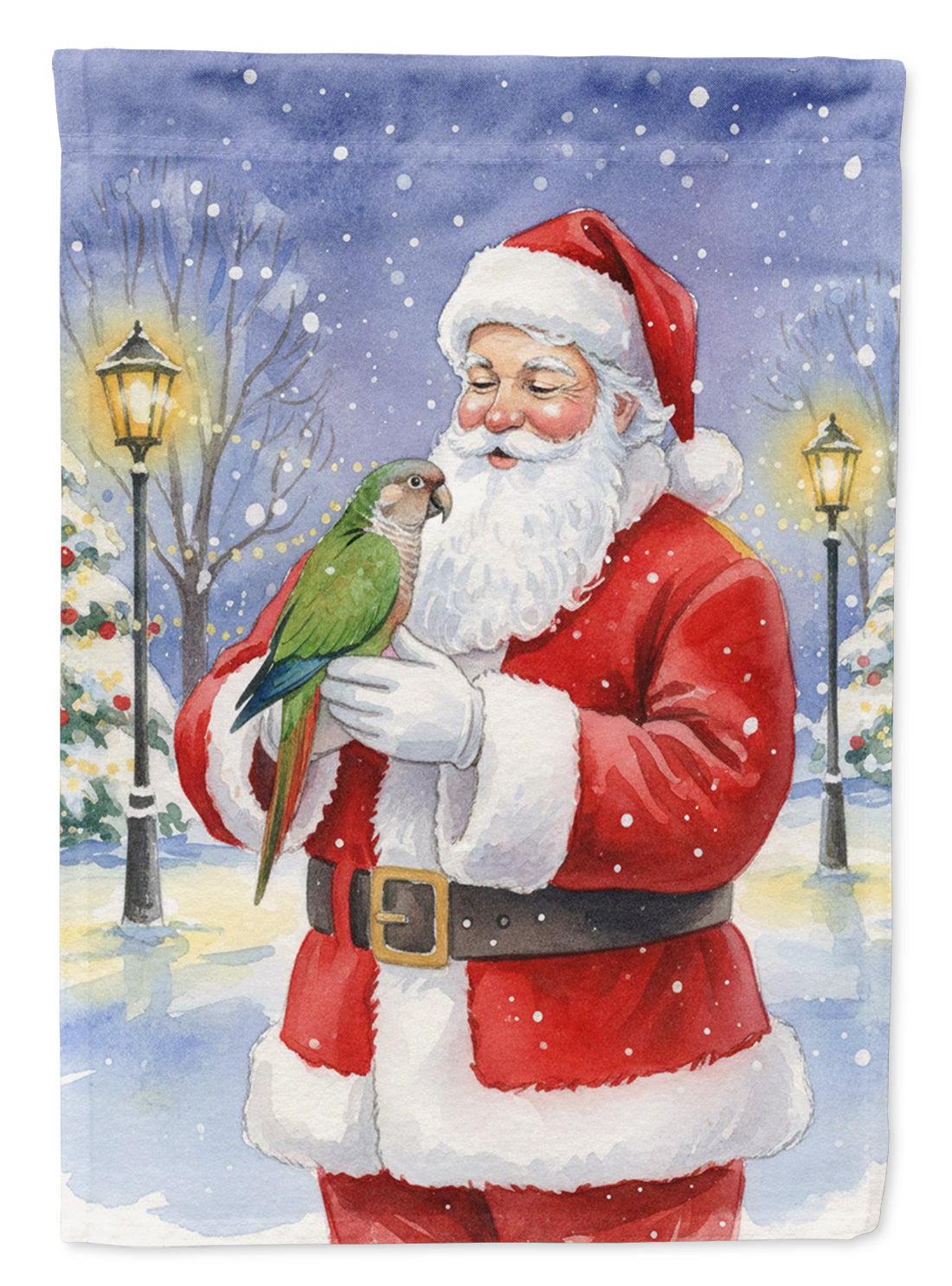 Brown Headed Pionus Parrot with Santa Claus Garden Flag Mailbox Decorative Yard Banner Outside Patio Artwork for Flower Beds, Garden Size, Multicolor