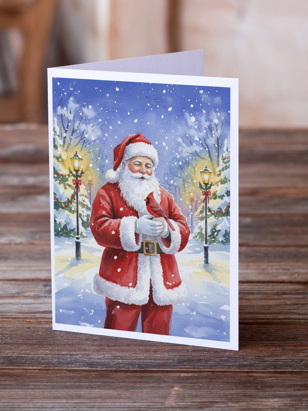 Cardinal with Santa Claus Greeting Cards Pack of 8 Blank Cards with Envelopes Whimsical A7 Size 5x7