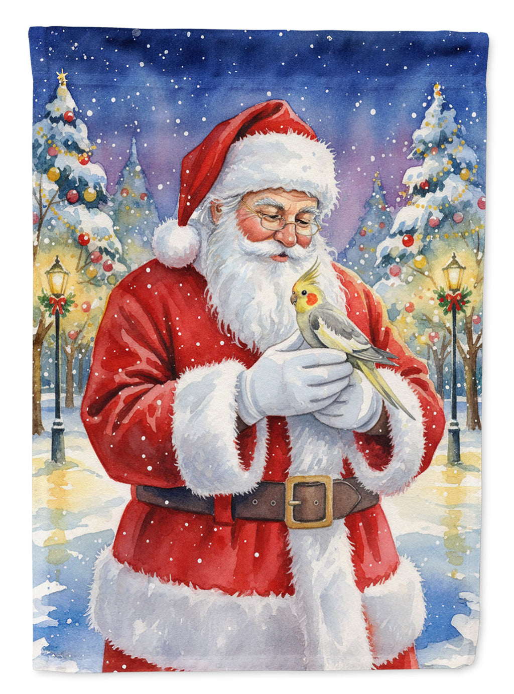 Cockatiel with Santa Claus Garden Flag Mailbox Decorative Yard Banner Outside Patio Artwork for Flower Beds, Garden Size, Multicolor