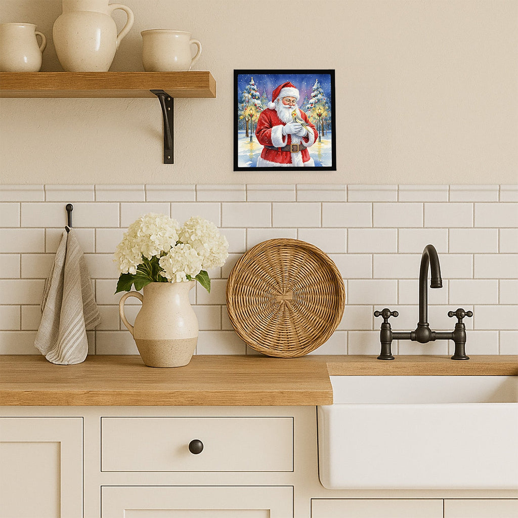 Cockatiel with Santa Claus Framed Metal Print Bathroom, Kitchen, Office, Home Decor Wall Art Ready to Hang, Square, 8X8